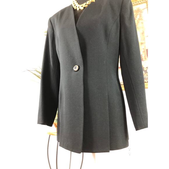 Kasper And Company ASL Women Jacket Size 6 Black 100% Wool V-neck Single Button - Picture 2 of 11